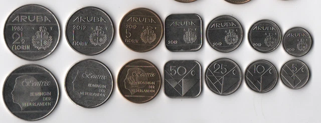 Aruba - set 7 coins 5 10 25 50 Cent 1 2,5 5 Florin 1986 - 2012 UNC Lemberg-Zp