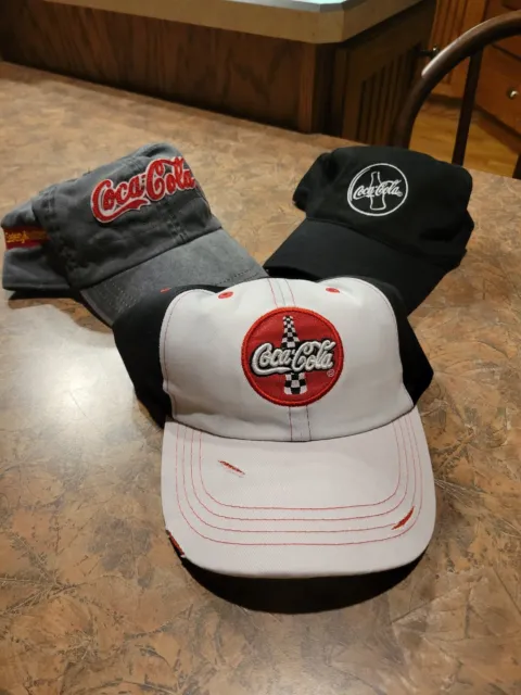 Coca-Cola Soda Adjustable Trucker Hats Caps Checkered Flag Bottle Distressed