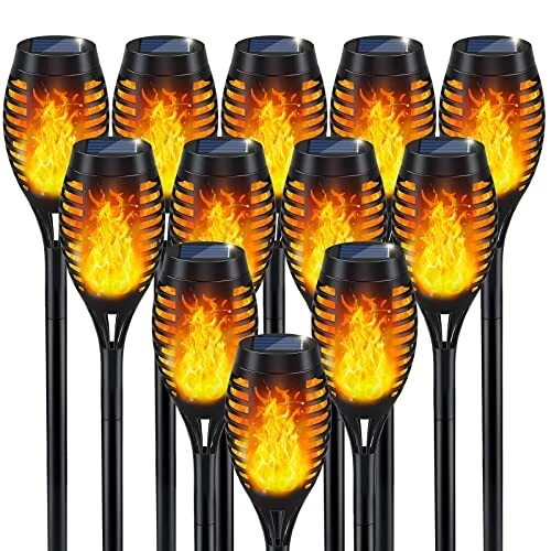 Solar Flame Torch Lights for Garden Decor, 12Pack Solar Lights Outdoor, Garden