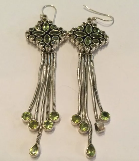 Gorgeous Faceted Solid Sterling Silver Peridot Drop Earrings