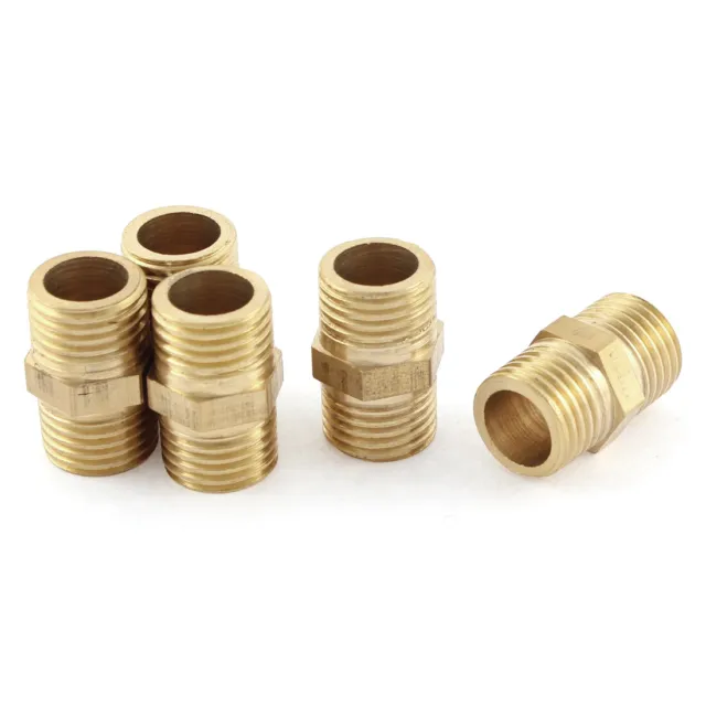 5 Pcs 1/4 BSP to 1/4 BSP Male Thread Brass Pipe Hex Nipple Fitting Quick Adapter