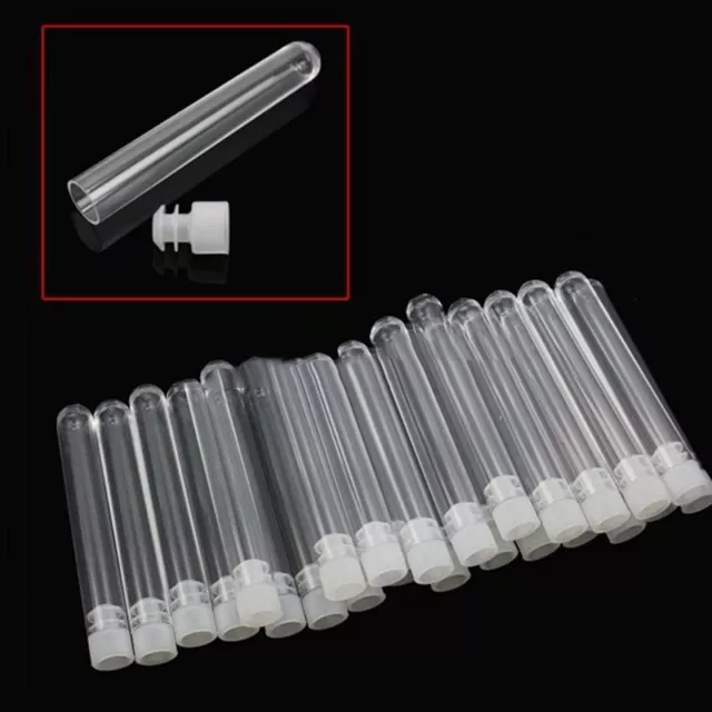 100mm 10x plastic test tubes with tops,Clear Tubes with White Caps Stoppe.RQ