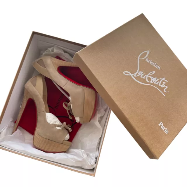 Christian Louboutin Suede Calfskin Maleva 150 Platform Peep Toe Pumps Size 35 2