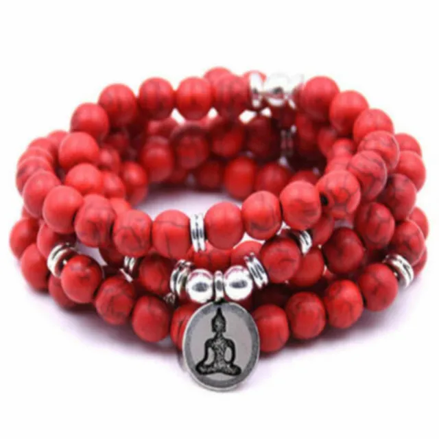 8mm Natural 108 Red Turquoise gemstone beads necklace Reiki Healing Cross Choker