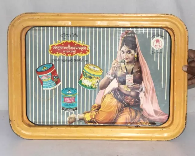 Old Vintage Tin Tray Plate  Litho Ad Print SALGURAM KASHINATH PERFUMERS Tray R0