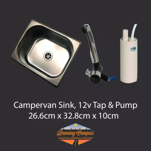 Campervan Motorhome Sink Stainless Steel with Cold Water Tap AND 12V WHALE Pump