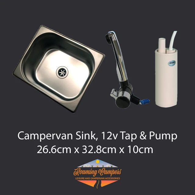STAINLESS STEEL CAMPERVAN Motorhome Sink with Cold Water Tap AND 12V