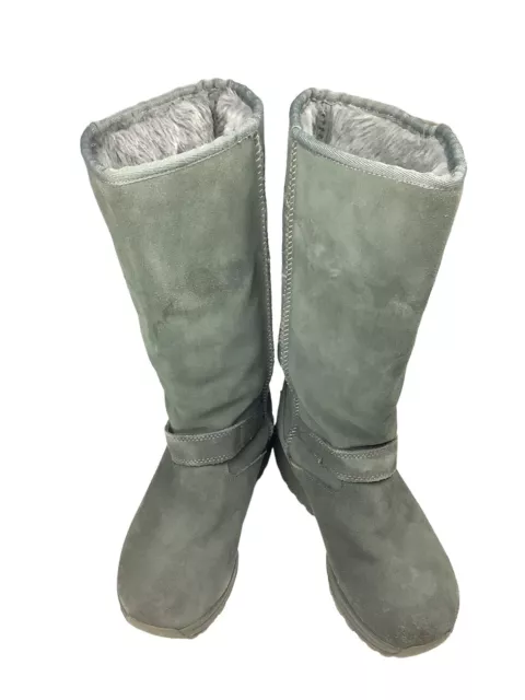 Skechers Shape-ups Winter Boots Women's 7 Sherpa Lined Gray Green Suede Leather