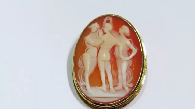 Estate 14K Italian Hand Carved Cameo "THE THREE GRACES" On shell 2