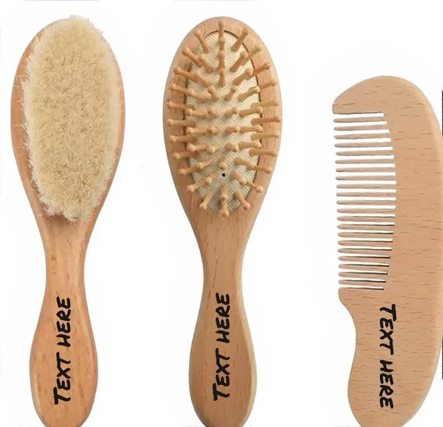 Baby Hair Brush and Baby Comb Set -Wooden Baby Brush with Soft Goat Bristle