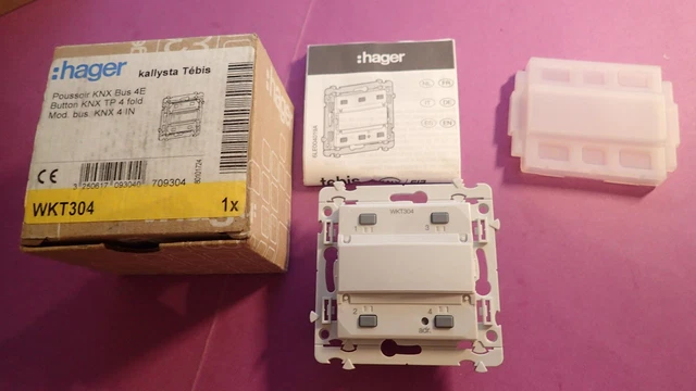 Bouton Poussoir Sans Fil HAGER WKT304R Kallysta KNX TEBIS - 4 Entrées Radio