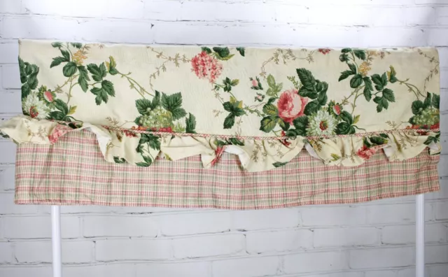 Waverly Garden Room Window Valance Panel Pink Roses Floral Ruffle Plaid Gingham
