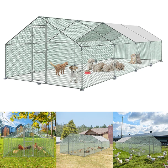 Cecaylie Hühnerstall 3x2x2m - Freigehege Aus Verzinktem Stahl Mit Schutzdach Für Hühner & Kaninchen