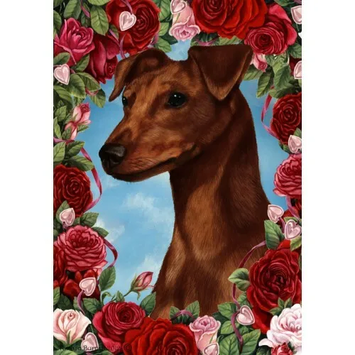 Roses House Flag - Uncropped Red Miniature Pinscher 19151