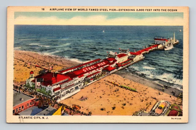 c1933 Airplane Aerial View of Steel Pier & Beach Atlantic City NJ Postcard