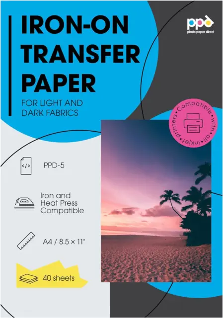 PPD Inkjet Iron-On Mixed Light and Dark Transfer Paper LTR 8.5X11 - Pack of 40 S