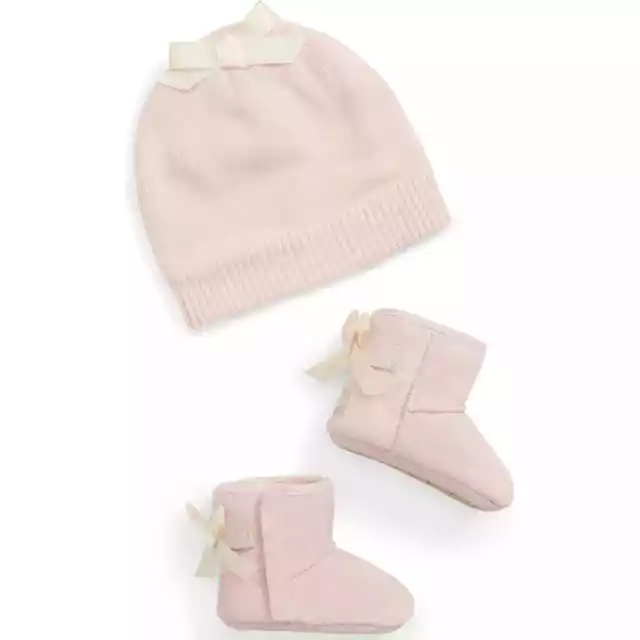 Botines de invierno UGG Baby Girl Jesse Bow II + gorro talla 4/5 12-18 Mos gamuza rosa