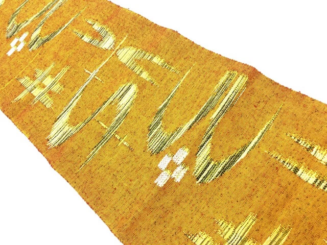 6577282: Japanese Kimono / Vintage Nagoya Obi / Mawata Tsumugi / Woven Kasuri Pa