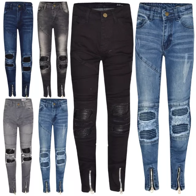 Bambini Ragazzi Elasticizzato di Design Jeans Strappato Skinny Pantaloni 5-13