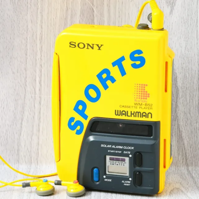 SONY WALKMAN WM-B52 Portable Cassette Player with earphones, yellow, repaired.