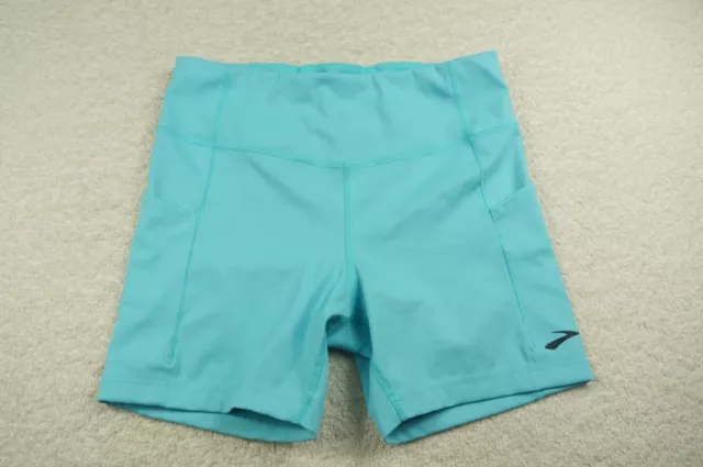 Brooks Women Large Blue Teal Running Run Happy Shorts Q204