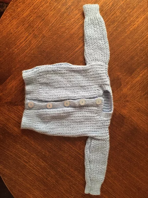 🧶 Brand New Hand Knitted Blue Boys’ Baby Cardigan, To Fit Ages 0 - 6 Months