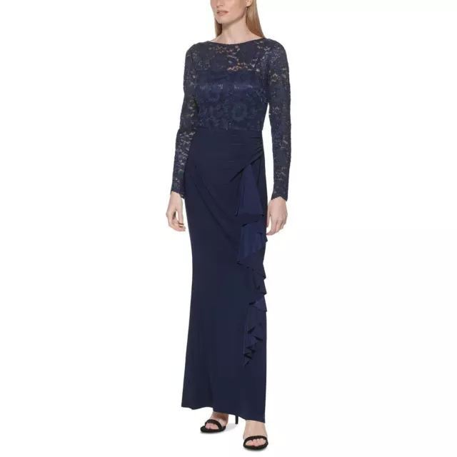 Jessica Howard Womens Navy Lace Sequined Formal Evening Dress Gown 14 BHFO 6566