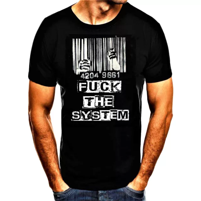 Fuck the System Fun Spruch Print Tshirt T- Shirt Herren