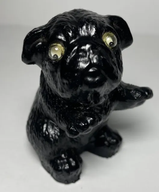 BLACK PUG Dog Figure Sitting Up With Google Eyes Resin