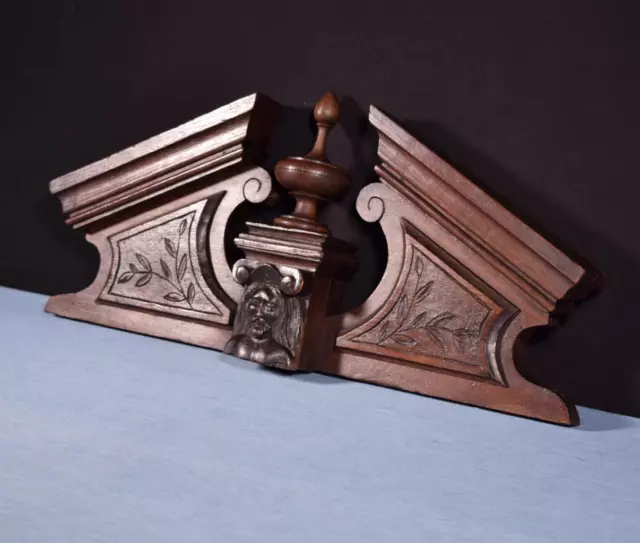 21 French Antique Crest/Pediment/Crown in Solid Oak and Walnut Wood with Face 2
