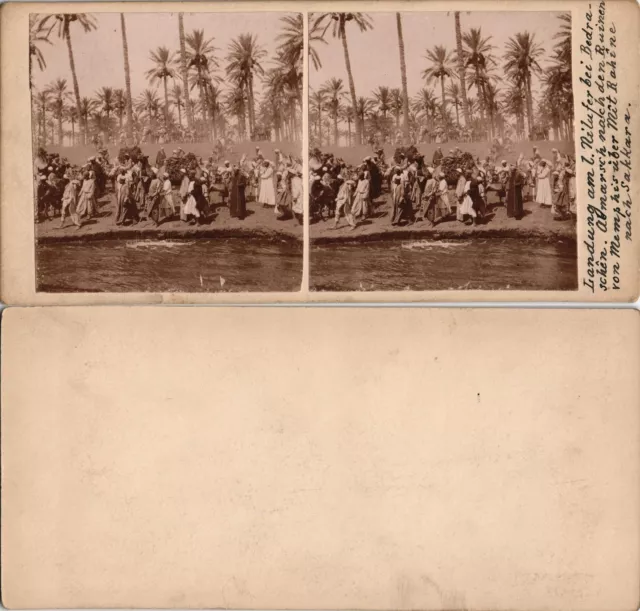 Egypt Ägypten Landung Nil Bedraschen CDV Kabinettfoto 1909 Stereoskopie