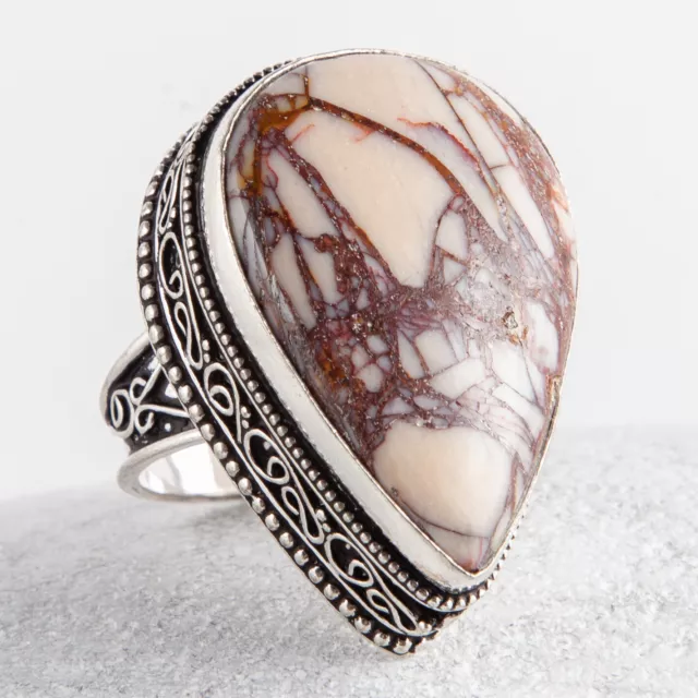 Wunderschöner, sehr cooler, großer Silber Ring, 925, mit einem Jaspis, Größe: 59