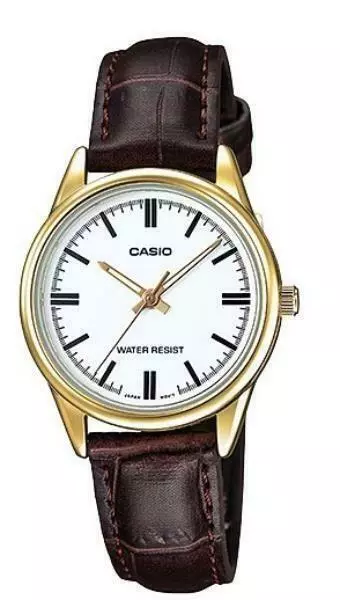 Casio Ladies Watch LTP-V005GL-7A Gold Plated Case Leather Band Japanese Movement