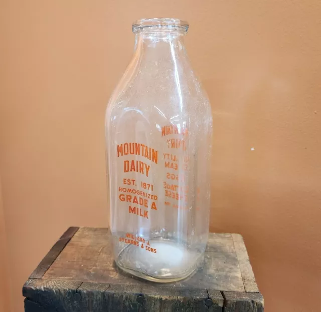 RARE ANTIQUE GLASS Milk Bottle MOUNTAIN FARMS DAIRY ☆1Qt MANSFIELD, CT ...