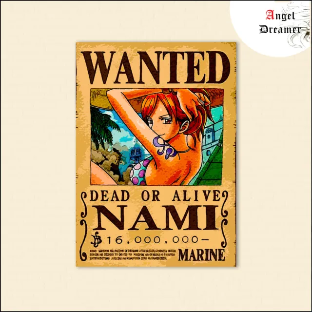 Poster One Piece Wanted Nami Prime 16 millions Berry toile tableau Affiche Déco