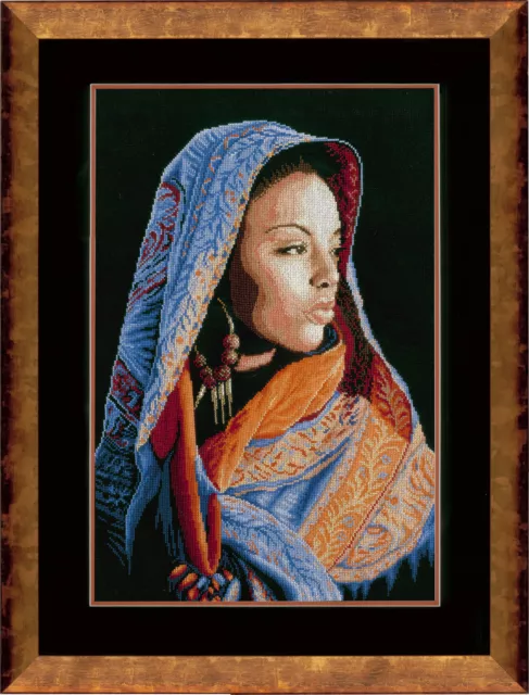 Lanarte gezähltes Kreuzfadenstich-Kit afrikanische Dame 14 Karat schwarz Aida 32 x 48 cm