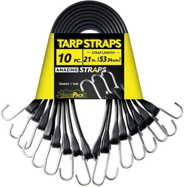 10-Pack Heavy Duty EPDM Rubber Bungee Cords with S Hooks