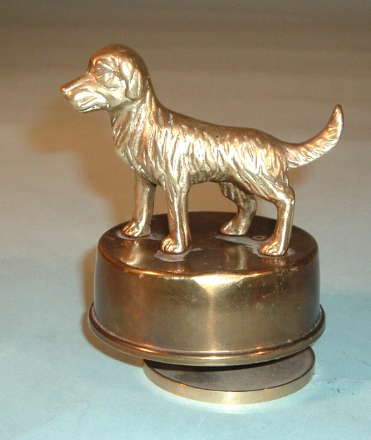 Vintage Brass Spaniel Retriever Solid Brass Music Box Dog Turns w/ Music