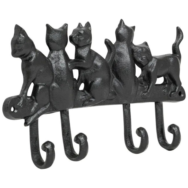 Woodside 4 Hook Cast Iron Wall Mounted Cat Design Coat Hooks/Key Hanger Rack