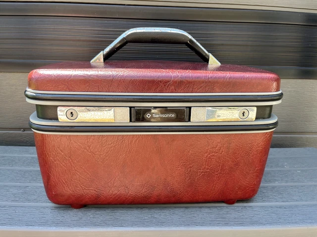 Samsonite Train Travel Hard Case-Mirror Tray & Makeup Bag- Maroon/Burgundy-NICE