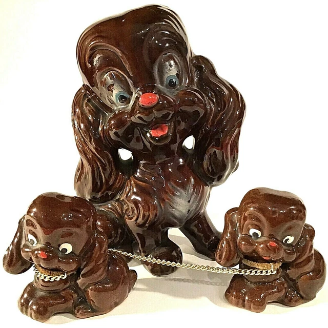 Dog Figurines Large 7" Puppy's Brown Floppy Ears Vintage Brown Redware 2