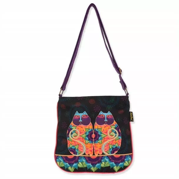 Laurel Burch Canvas Celestial Lotus Cats Crossbody Tote – LB8102