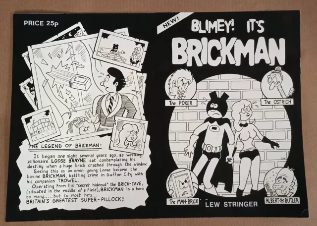 BRICKMAN! ORIGINAL COVER ART by Lew Stringer 1983. BATMAN parody.