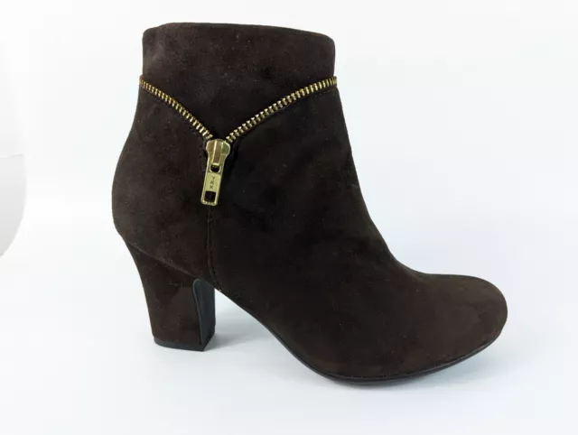 Hotter Vanité Marron Cuir Daim Mi Talon Bottines UK 4 Jamais Portée
