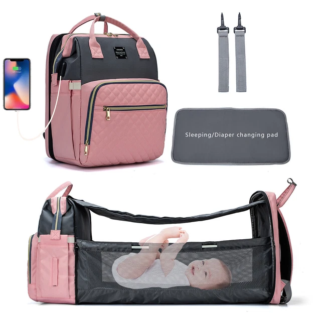 Diaper Bag Backpack Travel Bassinet Portable Baby Bed with Changing Pad Lanyard