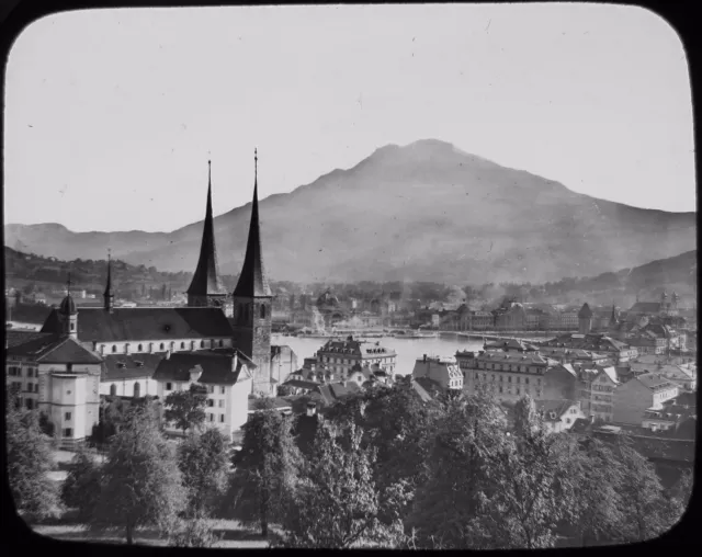 Glass Magic Lantern Slide LUCERNE THE HOF KIRCHE NO2 C1890 PHOTO SWITZERLAND
