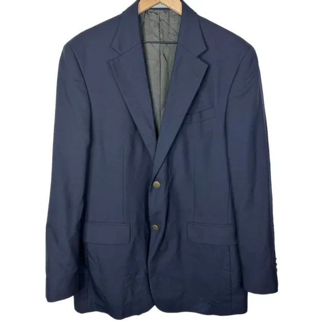 Oscar De La Renta Blazer Mens 42R Sports Coat Bronze Button Navy Wool Jacket