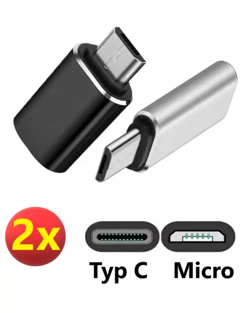 2x USB-C Adapter auf Micro-USB für Samsung Huawei Xiaomi LG PC