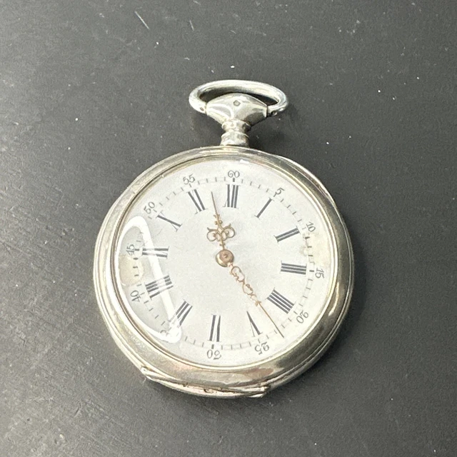 Montre Gousset Ancienne En Argent Massif - Mouvement Mécanique à Clé Art Nouveau - À Réviser