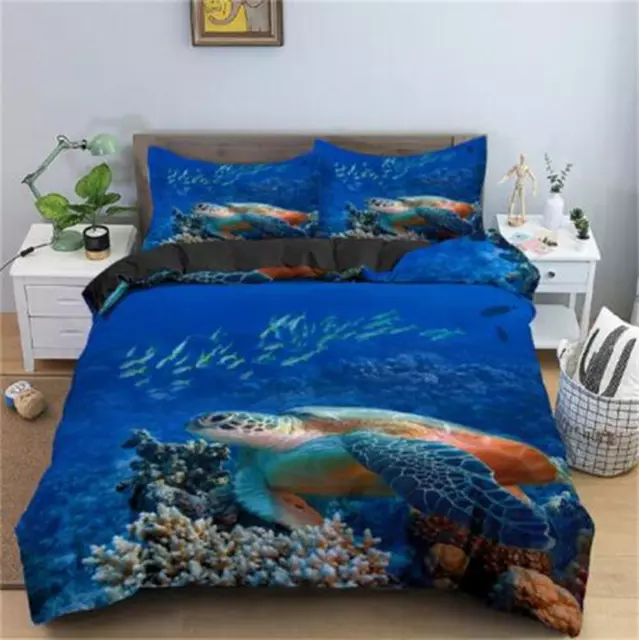 Sea Turtles Underwater World Quilt Duvet Cover Set King Home Textiles Kids
